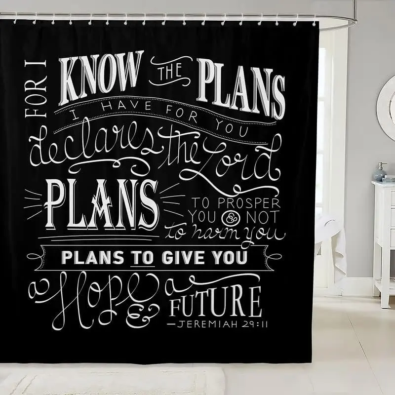 Feelyou Printed Fabric Curtains - Fun Vintage Christian Jeremiah Verse Cloth Shower Curtain, 72"Wx72"L Waterproof Washable Textile, Easy to Install with C-Hooks for Bathrooms, Gym, Athletic Club