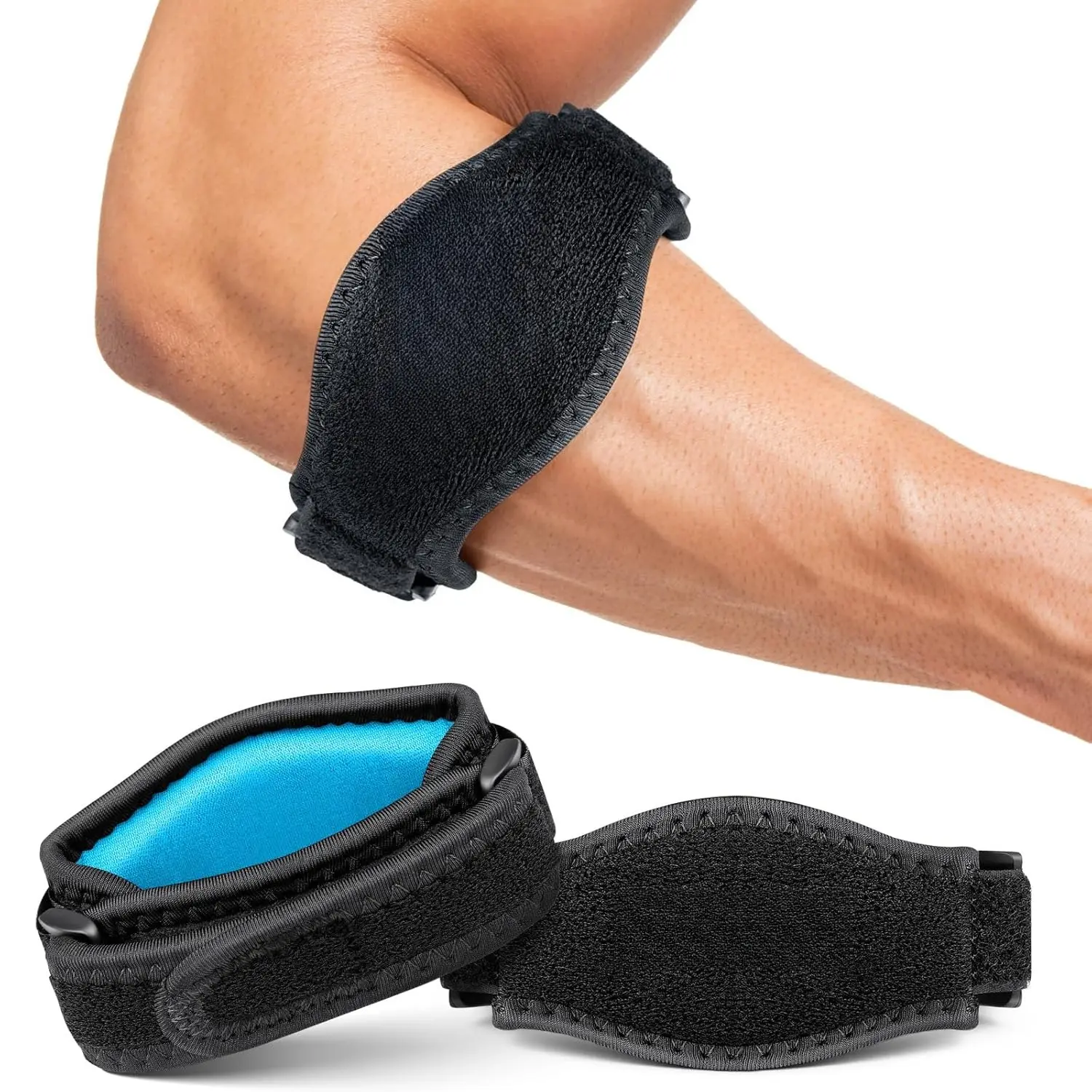 Unisex Tennis Elbow Brace 2-Pack with Protective Arm Sleeve, Adjustable Non-Slip Counterforce Strap with Compression Pad for Golfer's Elbow & Pickleball, Protective Sleeves, Soft Protective Sleeves