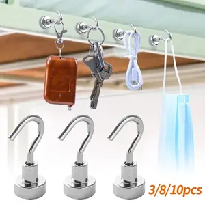 3/8/10pcs magnetic hooks, Home Organizer Hook, practical hooks without drilling holes, magnetic adsorption, suitable for hanging towels, keys, bags