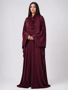 Burgundy Batwing Abaya Set | Rumman by NISA