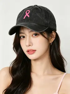 Embroidered Baseball Cap, Adjustable Snapback Cap, Breast Cancer Awareness Theme, Unisex Sun Protection Hat, Washed Cotton Material, Adjustable Fit