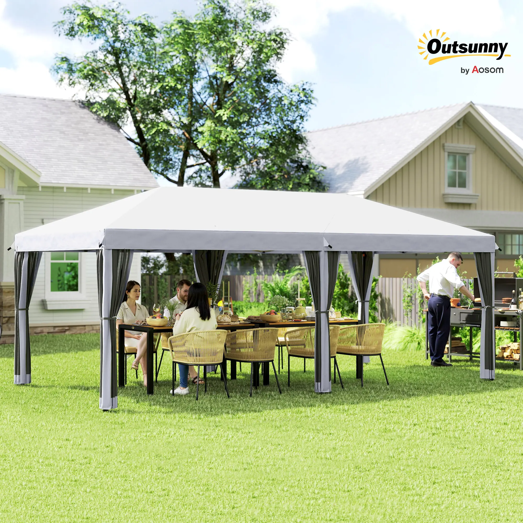 Outsunny 10' x 10'/10' x 20' Pop Up Canopy Tent with Netting, Heavy Duty Party Tent, Large Tents for Parties with Carry Bag for Outdoor, Garden, Patio Outsunny 10' x 10'/10' x 20' Pop Up Canopy Tent with Netting, Heavy Duty Party Tent, Large Tents for Parties with Carry Bag for Outdoor, Garden, Patio
