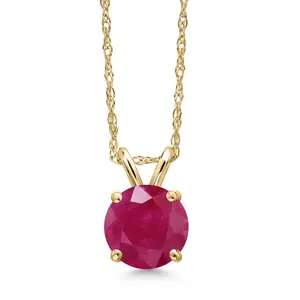 14K Yellow Gold Red Ruby Pendant Necklace for Women | 1.00 Cttw | Gemstone July Birthstone | Round 6MM | With 18 Inch Chain