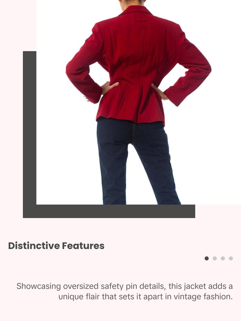 1980S JEAN PAUL GAULTIER Red Wool Very Rare Jacket With Leather And Oversized Safety Pin Details