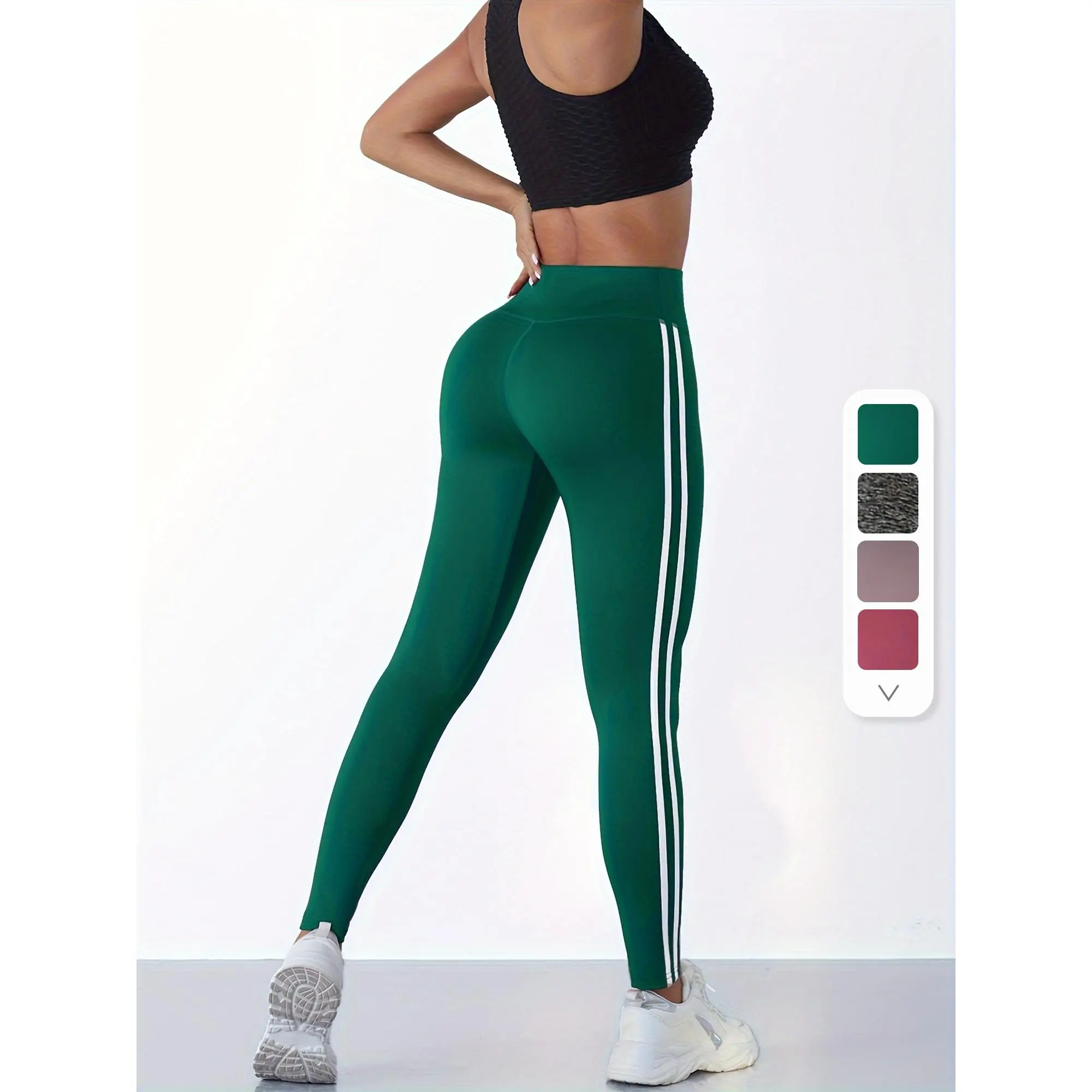 Side Striped Pattern Slimming Leggings, High Waist Butt Lifting Breathable Yoga Pants, Women's Activewear Koningsdag/King's Day