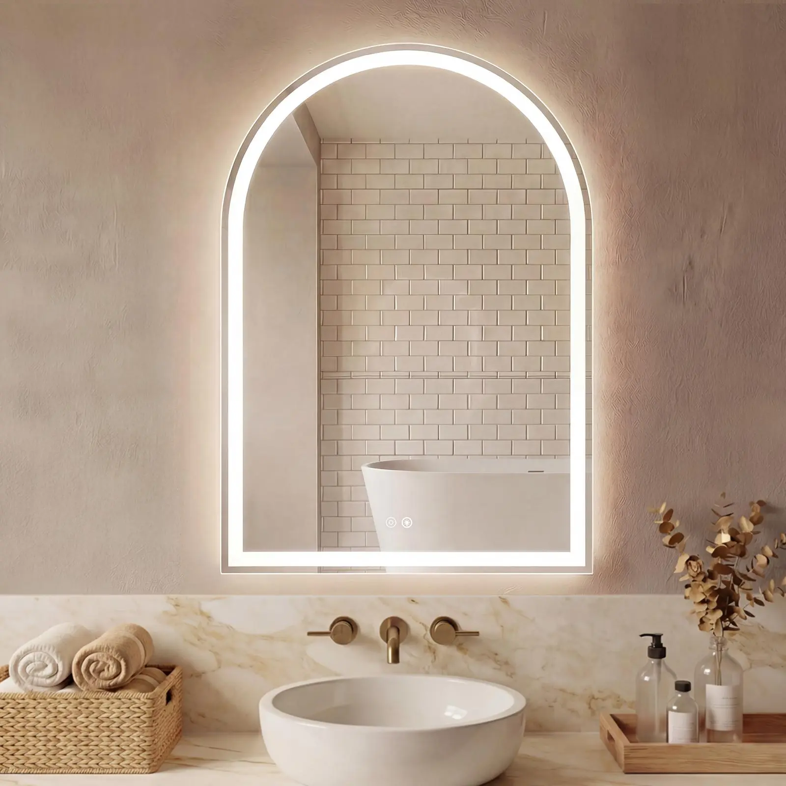 Sweetcrispy LED Lighted Bathroom Vanity Mirror for Over Sink - Arched Top Modern Illuminated Mirror, Anti-Fog, Dimmable, 3-Color Light, Memory Function, Tempered Glass, Arched Top Mirror