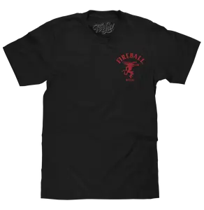 Fireball Whisky Left Chest Front and Back Dragon Mascot Logo T-Shirt - Black