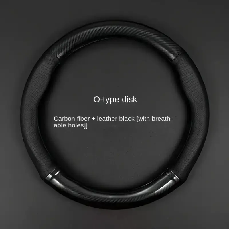 Car Steering Wheel Cover Anti-Slip, D-Shaped Carbon Fiber Texture PU Leather, 38cm Universal Fit, Breathable, All-Season, Fits Multiple Brands, Car Accessories