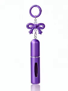 Reusable Aluminum Tube Perfume Bottle Keychain, Pure Color Bow Design, Travel Refillable 5ML Atomizer, Leak-Proof Portable Fragrance Dispenser, Decorative, Refillable Spray Containers