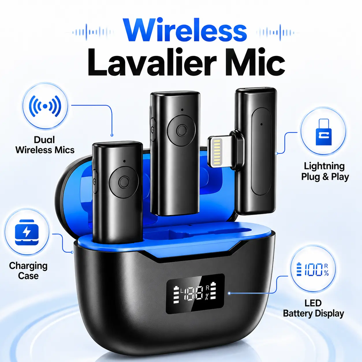[Summer deals] Tukio Wireless Lavalier Microphone for iPhone, Dual Mic System with Charging Case, Crystal Clear Audio for TikTok Videos, Live Streaming & Vlogging