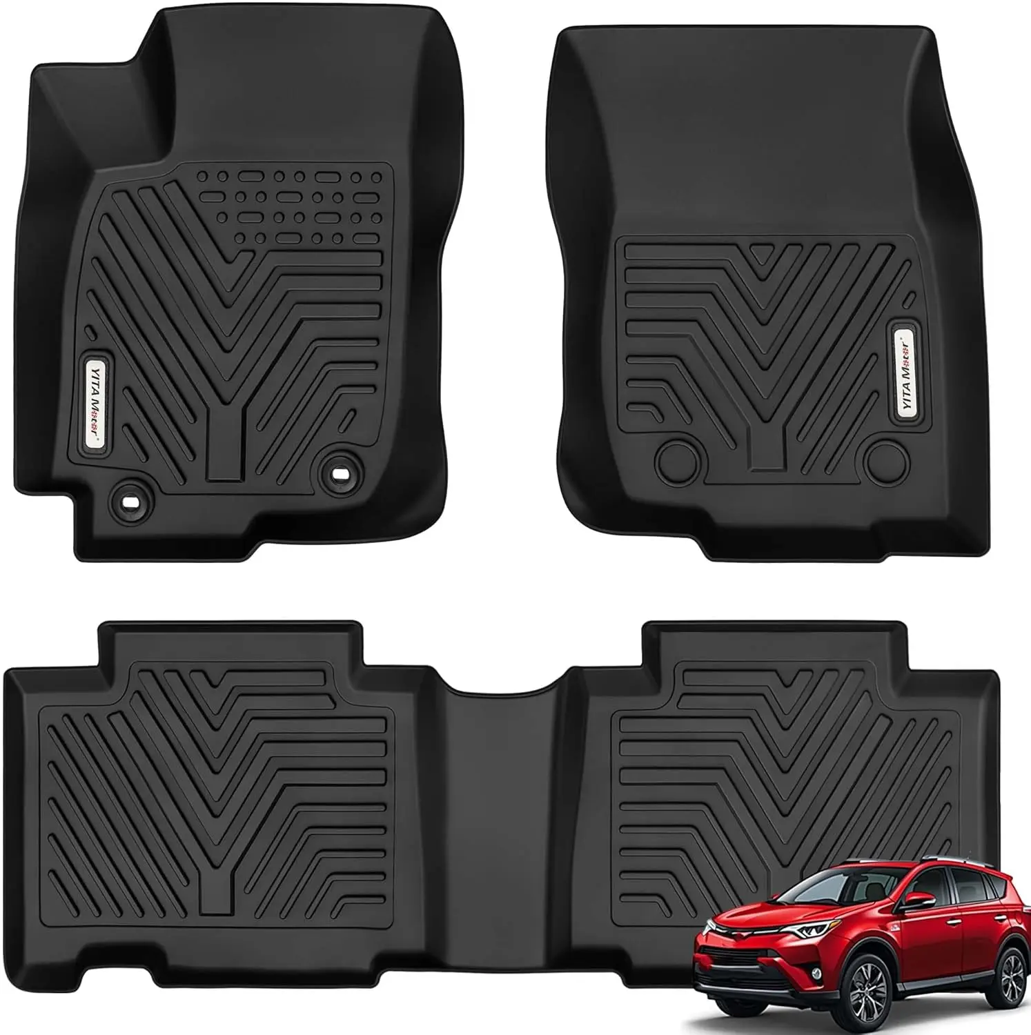 TPE Floor Mats fits 2013-2025 Toyota RAV4,  1st & 2nd Row All-Weather Protection Black