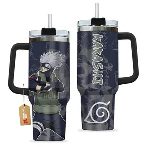 [Sip40 Otaku] Kakashi Hatake  20oz 40oz Handle Tumbler – Hidden Leaf Ninja Stainless Steel Travel Mug, Copy Ninja Inspired Cup, Double Wall Thermal Drinkware, Large Iced Coffee Tumbler, Otaku Gift for Anime Fans