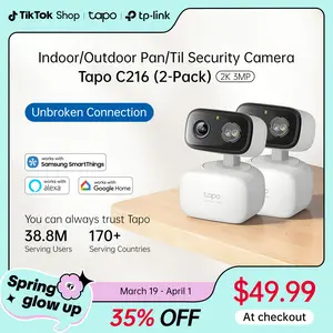 TP-Link & Tapo C216(2-pack) 2K Pan/Tilt Indoor/Outdoor Security Camera  with AI Detection, Baby Cry Detect, Motion Tracking, Color Night Vision, 360° Pan/Tilt, No Subscription, Alexa & Google Compatible