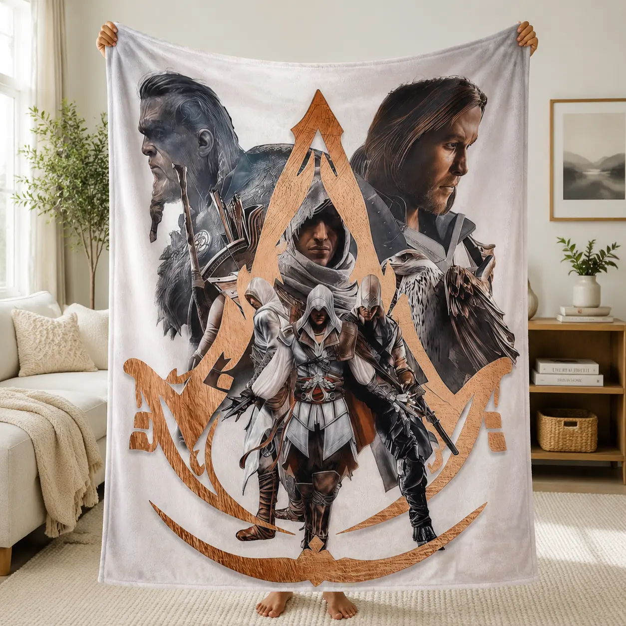 Fantasy Warrior Tapestry Blanket, Medieval Adventure Throw Blanket, Cozy Soft Fleece Blanket for Bedroom Decor, Gaming Room & Gift Ideas