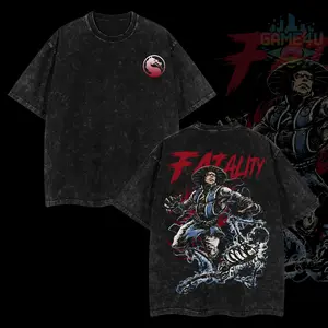 GameLife4U Retro Raiden Mortal Kombat T-Shirt 100% Premium Cotton Oversized Washed Classic Fit Menswear Top Casual Graphic Clothes Apparel Soft Black