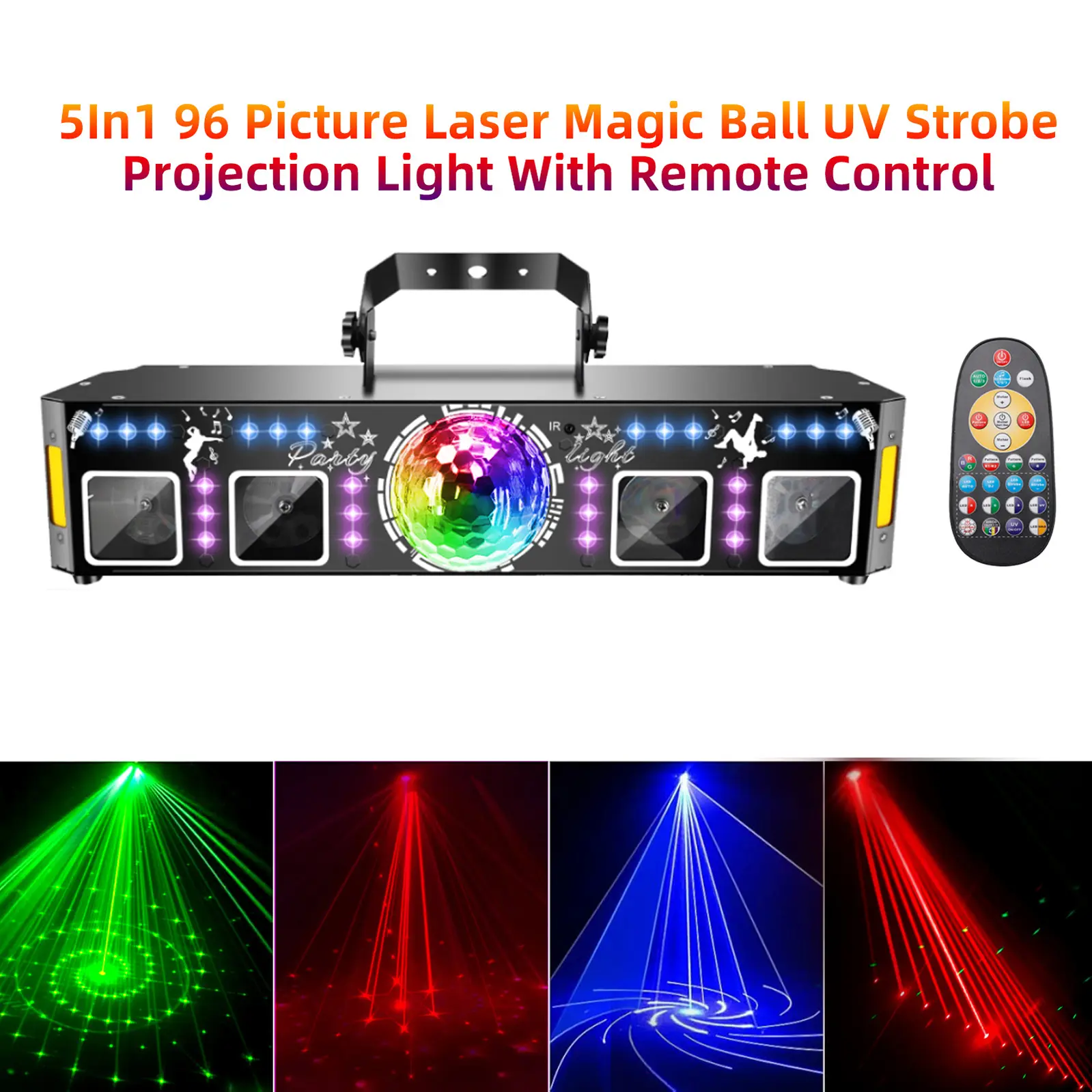 Areyourshop 5-in-1 65W LED Multicolor Laser Projector Light, 96-Picture Magic Ball with UV Strobe, Remote Control, for Home Mood Lighting & Club Use, Club Lights