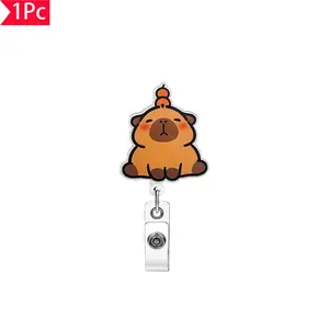 1PC Adorable Cartoon Cap Pin with Capybara Pull Tab, Retractable Badge Perfect Gift for Nurses, Doctors, Healthcare Workers, Office Professionals, and Other Occasions