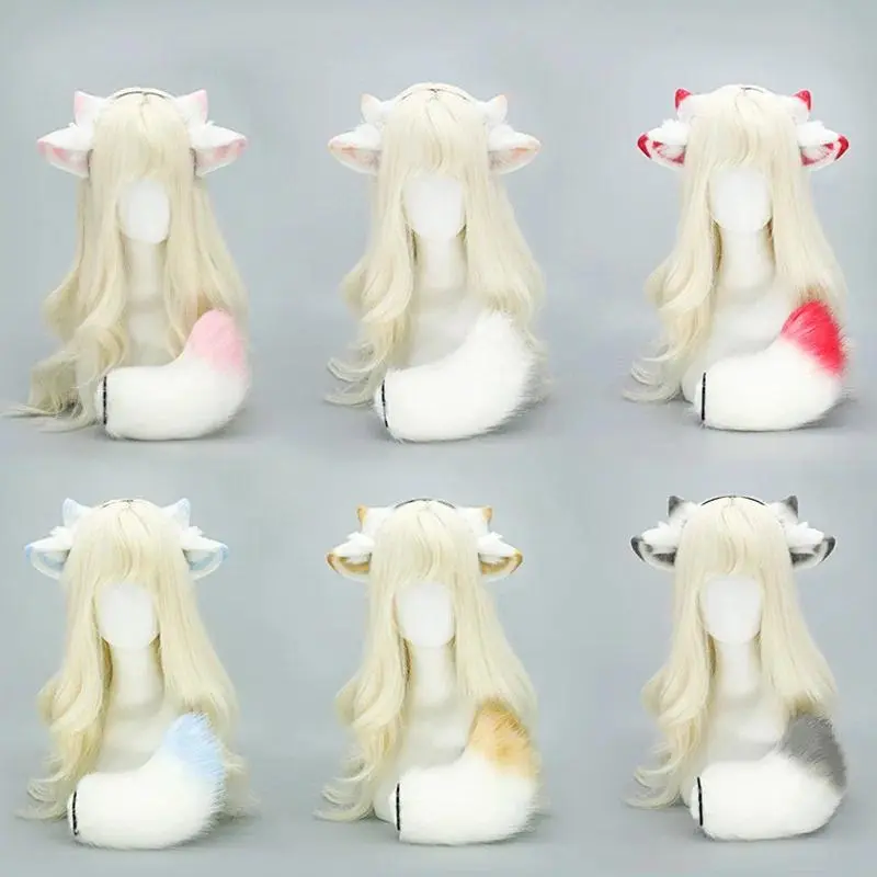 Sheep Ear Animal Ear Headband Sheep Tail Comic Show Cosplay Props Halloween Plush Sheeps Ear/Tail Set for Foreign Trade