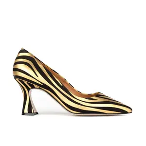 Sophia Hollywood Black & Gold Stripes Women's Heeled Dress Shoes - Elegant Italian Leather Pumps for Professional & Casual Wear