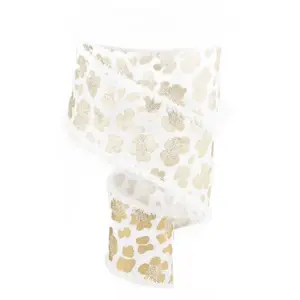 2.5" x 10yd Leopard Print Ribbon – Royal/Drift White/Gold