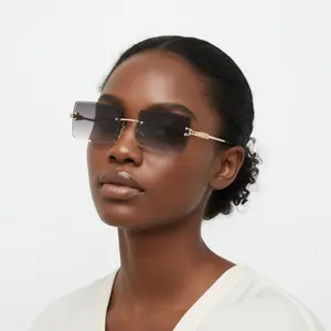 Tyriel - Classic Rimless Retro Rectangle Tinted Fashion Sunglasses