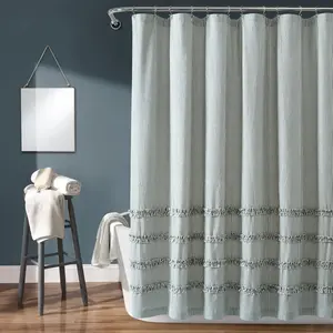 Lush Decor Vintage Stripe Yarn Dyed Shower Curtain - Cotton Bath, Boho Style, Minimalist Design, Ideal for Bathtub and Shower Use