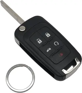 Key Fob Case Shell Fit for Chevy Camaro Cruze Equinox Impala Malibu Sonic 5 Buttons Flip Folding Replacement Car Key Housing Outer Cover (1)