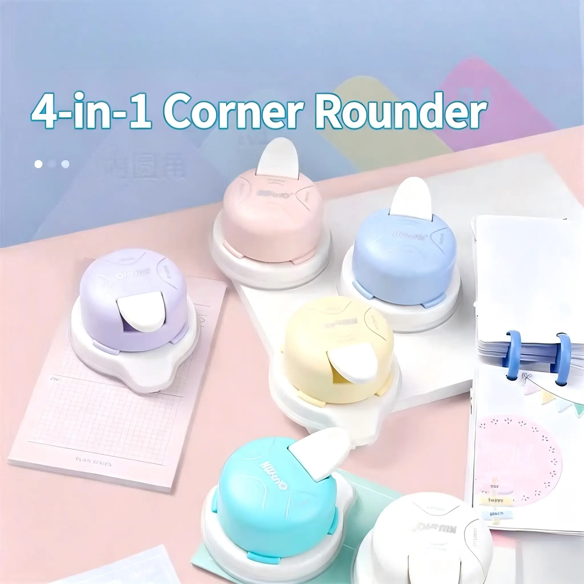 KW‑TRIO 4‑in‑1 Corner Rounder Punch , R4/R7/R10 & Inner Corner Manual Paper Punch for Journal Photo DIY