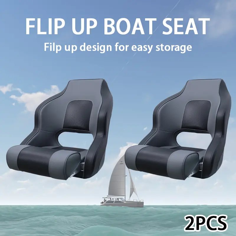 2 Pack Flip Up Boat Seat with Armrest & Back, Waterproof Captain Chair, Thick Sponge Padding + Hinge, Aluminum Hinges & Stainless Steel Screws Included (4 Mounting Screws), Marine Bucket Seat for Fishing, Bass, Jon, Pontoon Boat