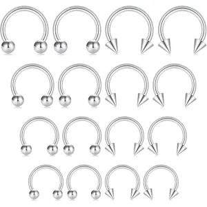 16G Surgical Steel Nose Septum Horseshoe Hoop Earring Eyebrow Tragus Lip Piercing Ring Balls & Spikes 6-12mm For Women Men