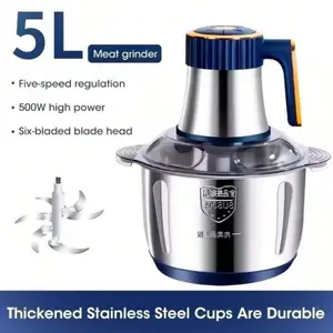 Food Processor, 5 Speed 500W Electric Meat Grinder, 5L Food Crusher Multifunction Vegetable Fruit Food Processor Chopper Kitchen Machine US Plug