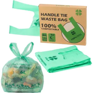 1.6 Gallon Tie Handles Compost Trash Bags 120  Scrap Bags, Compostable Kitchen  Bags with  EN13432 & ASTM D6400 Certified