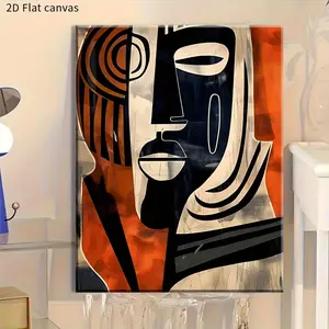 1-piece framed African wall art - Modern Bohemian abstract African canvas painting with wooden frame, bright orange/black/white/beige geometric wall painting, ready-to-hang African continent map poster, suitable for living room, office, and home decoratio