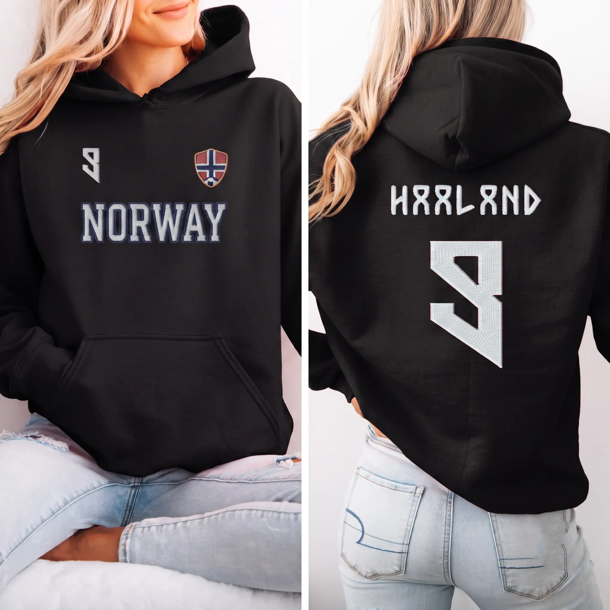 Number 9 Soccer Embroidered Sweatshirt, Norway Inspired Football Crewneck, Embroidered Unisex Pullover