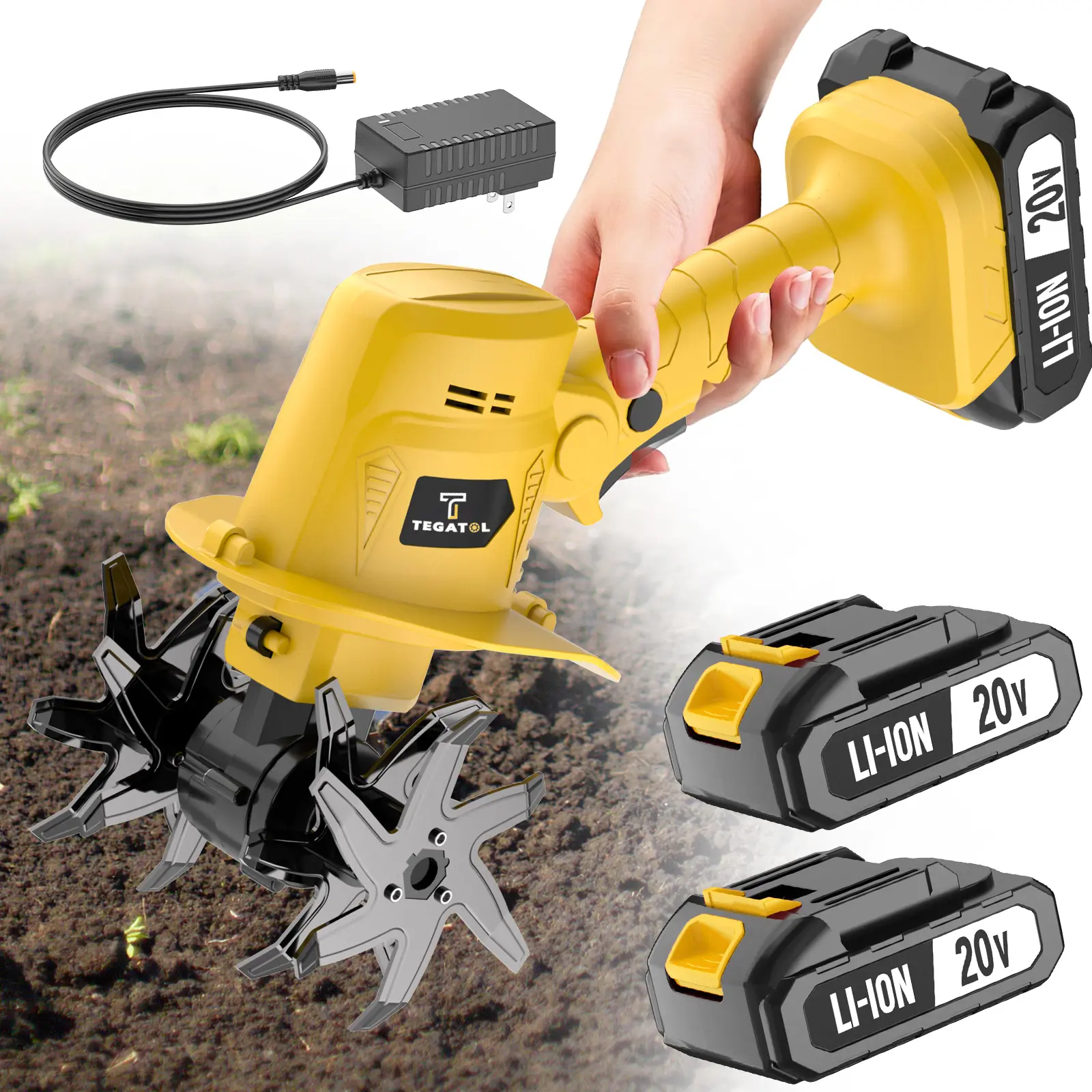 20V Mini Cordless Tiller Cultivator for Gardening, Electric Garden Tiller with Batteries & Charger, Garden Rototiller for Lawn Gardening Soil Cultivation,Best Gift for Garden Work and DIY Projects