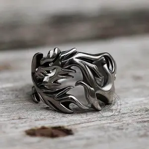 GTHIC Hollow Dragon Beast Ring Stainless Steel Statement Jewelry for Daily Wear