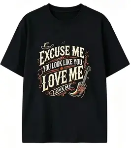 Women's Lady "Excuse Me You Look Like You Love Me" Meme Digital Transfer Graphic Print Cotton Short-Sleeve Round Neck T-Shirt - Casual Streetwear Sports Top, Summer Festival Outfit Black Tee,summervibes