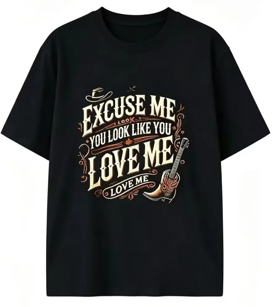 Women's Casual T-shirt with 'Excuse Me You Look Like You Love Me' Memetic Quote, 100% Cotton Graphic Print Streetwear Tops, Tshirt