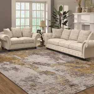 YIHOUSE 8x10 Gray Oil Painting Rug Modern Non-Slip Washable Ultra-Thin for Living Room & Bedroom Contemporary Home Decor