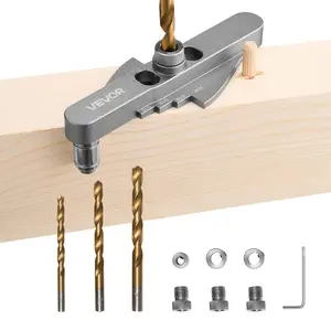 VEVOR Doweling Jig Kit, Self Centering Dowel Drill Jig for Straight Holes, with Drill Bit Set 1/4, 5/16, 3/8 and Drill Bit Stop Collar Set, Aluminum Alloy Woodworking Tools for Drilling, Marking