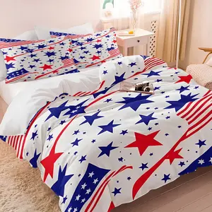 2/3pcs American Flag Star Duvet Cover Set, Patriotic USA Comforter Cover, Soft Microfiber Bedding Set (No Filler), 4th of July Stars Stripes Printed Bed Set for Patriotic Bedroom, Dorm & Independence Day Decor