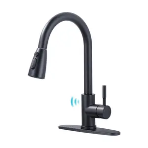 WOWOW Touchless Kitchen Faucet with Sprayer, Smart Motion Sensor Matte Black Kitchen Sink Faucet, Stainless Steel Kitchen Faucet for Sink 1 or 3 Hole Single Handle Kitchen Tap