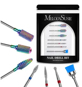 Nail Drill Bits Set, 7pcs Tungsten Carbide Diamond Nail Drill Bits for Acrylic Nails Poly Gel Cuticle Remove, 3/32'' Professional Nail Bits for Nail Drill Efile, Manicure Pedicure Tools