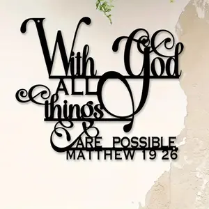With God All Things Are Possible Letter Pattern Wall Art,  1 Count Metal Wall Art, Wall Hanging Decor for Home Living Room Bedroom, Modern Home Decor