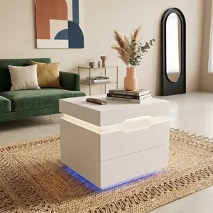 Nightstand With Charging Station, LED Lights (20 RGB Colors), Bedside Table With Plug Outlets & 2 USB Ports, 2 Drawers + Top Storage Space, Multifunctional Side Table For Bedroom Living Room Home Decor