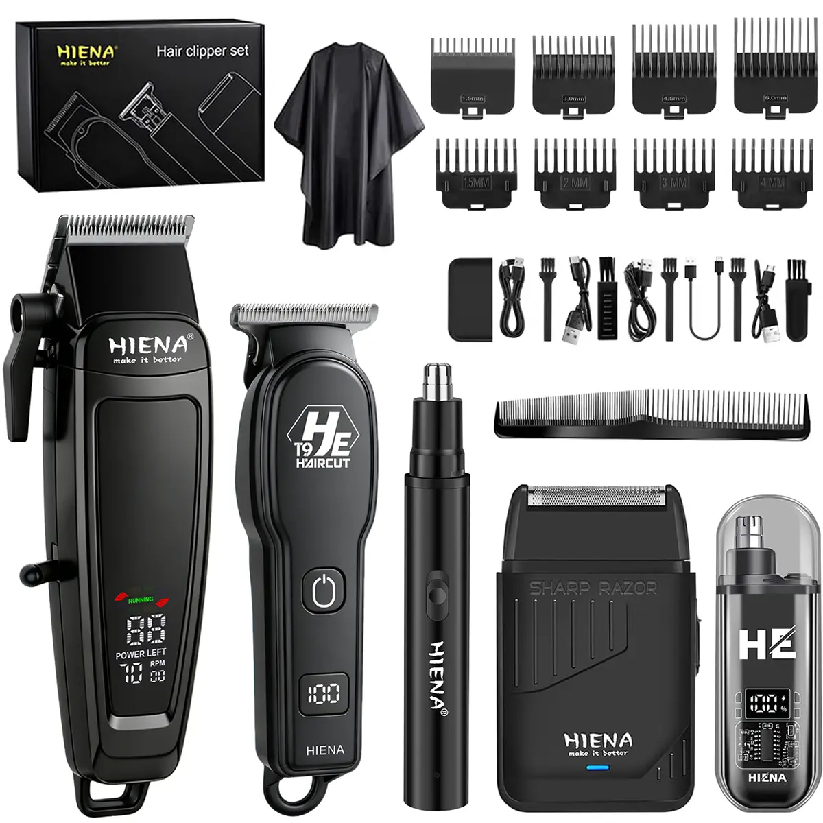 5 in 1 Hair Clippers for Men, Cordless Hair Trimmer, Beard Trimmer, Foil Shaver, Nose Trimmer, Barber Accessories with LCD Display Gift for Dad, Husband, Men