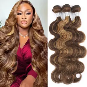 Gefily [14A] Highlight Body Wave Bundles Human Hair  Honey Blonde P4/27 Human Hair Body Wave 4 Bundles (28 30 32 inch) 100% Unprocessed Brazilian Virgin Hair Bouble Weft Natural Weave