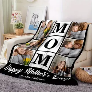 Personalized Mother's Day Gift, Custom Photo Blanket for Mom from Daughter Son, 6 Photos Blanket, 280gsm Flannel Blanket, Soft Warm All Season, Home Travel Use, Gift for Mom Grandma Wife, Christmas Birthday Gift