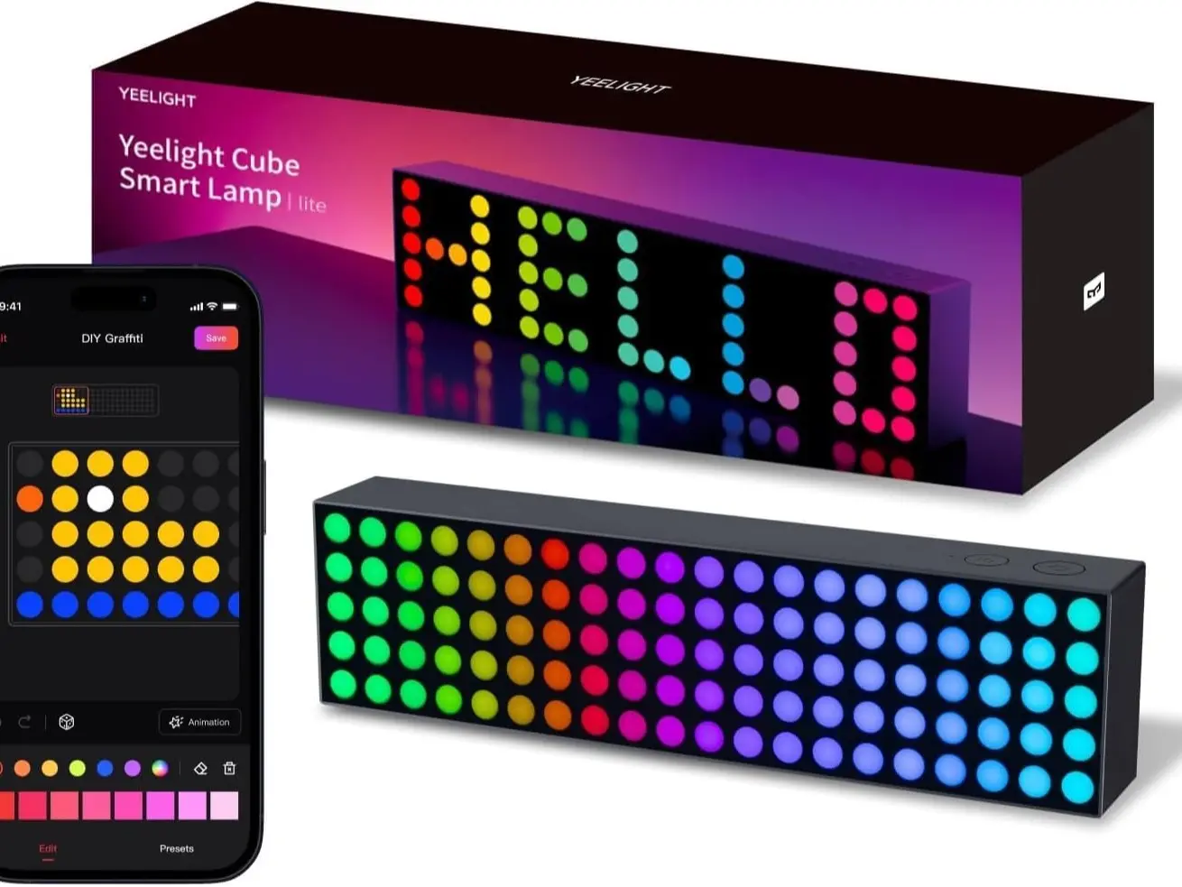 YEELIGHT Illuminating LED Smart Table Lamp - Indoor Desk Light with RGB Pixel Display, Clock, Custom Text, Icons, Music Sync, App Control, 2.4GHz Connection, Customizable Lighting