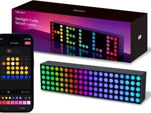 YEELIGHT LED Smart Table Lamp, RGB Pixel Display Lamp with Clock, Custom Text, Icons, Music Sync, App Control, 2.4GHz Connection, Desk Light for Bedroom and Gaming Setup